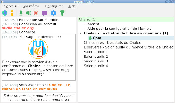 L'interface du client de bureau Mumble